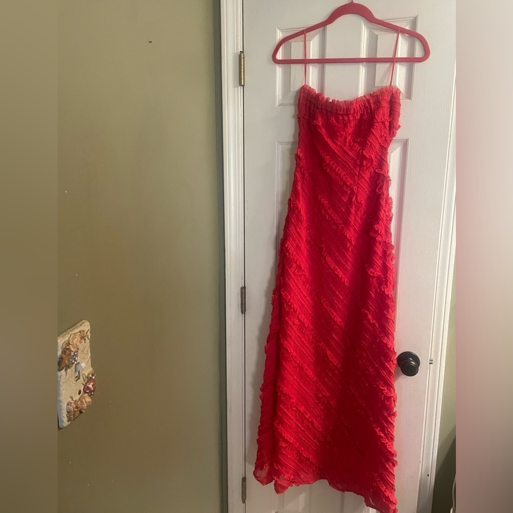 Anthropologie Endless Rose Strapless Textured Column Midi Dress Small Color Red - Picture 6 of 7